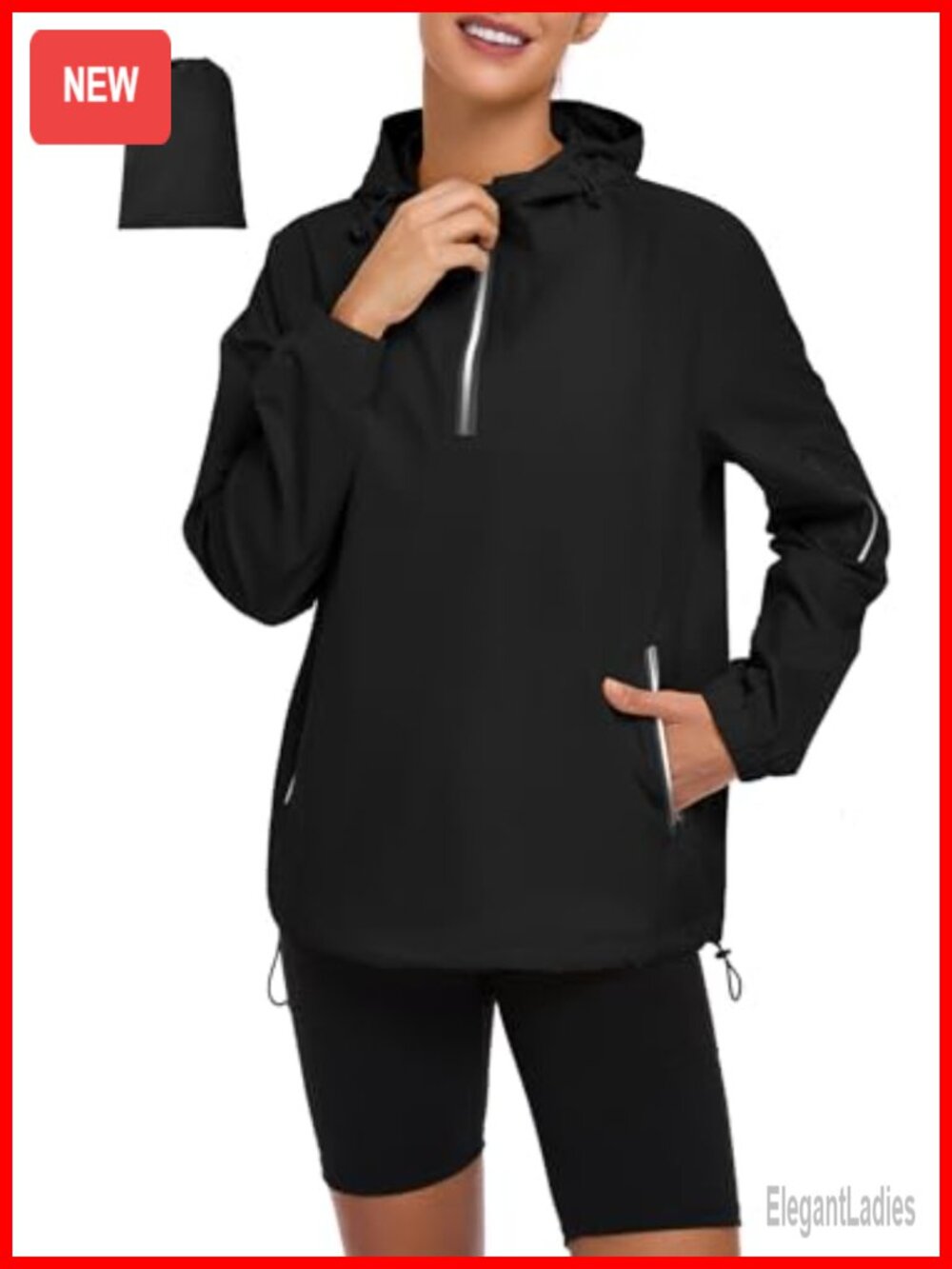 Packable Womens Rain Jacket Hooded Lightweight Pullover Waterproof Anorak